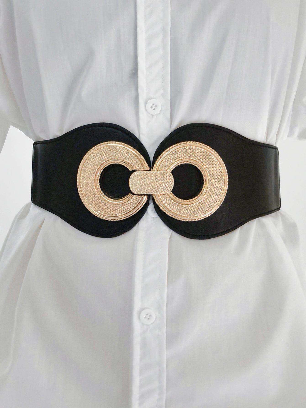 Alloy Buckle Elastic PU Belt - Trendsi - Flyclothing LLC