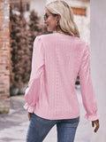 Eyelet V-Neck Flounce Sleeve Blouse - Trendsi - Flyclothing LLC