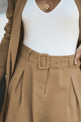 Longline Blazer and Shorts Set with Pockets - Trendsi - Flyclothing LLC