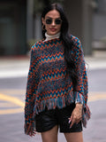 Fringe Hem Boat Neck Poncho - Trendsi