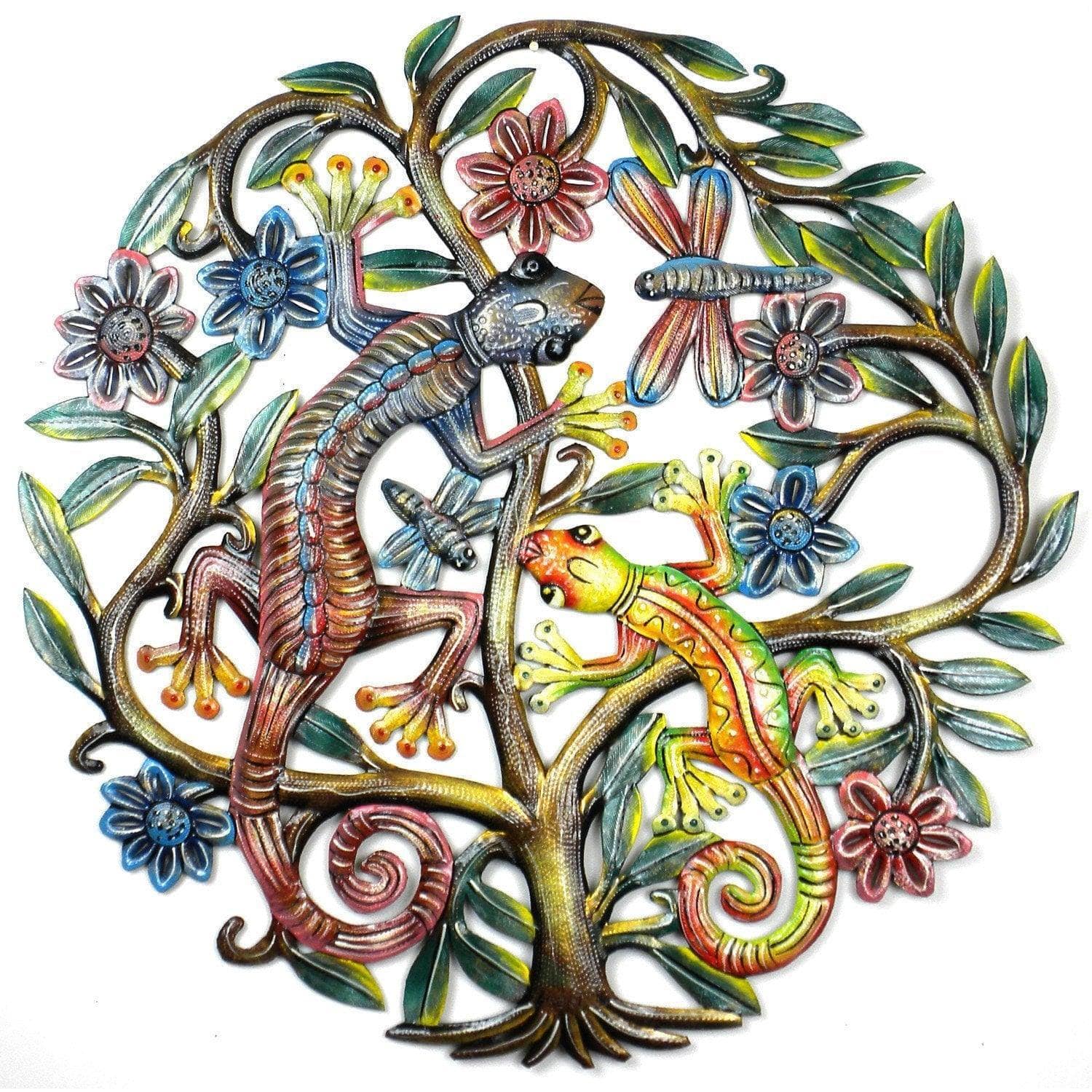 24 inch Painted Gecko Tree of Life - Croix des Bouquets - Croix des Bouquets