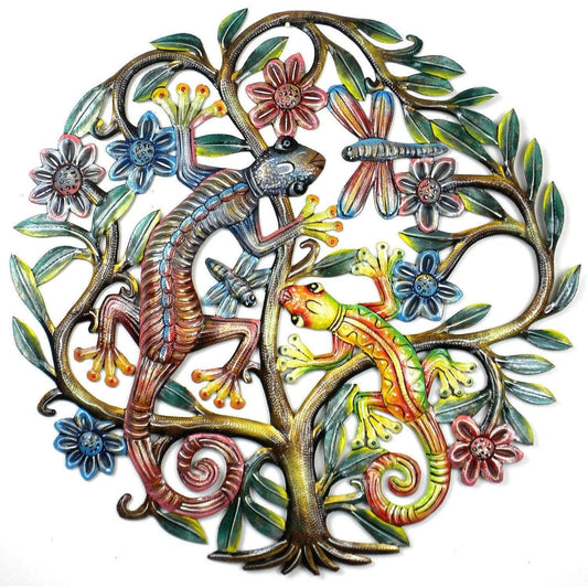 24 inch Painted Gecko Tree of Life - Croix des Bouquets - Croix des Bouquets