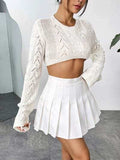 Openwork Round Neck Knit Top - Trendsi - Flyclothing LLC