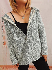 Zip Up Drawstring Long Sleeve Hooded Sweater - Flyclothing LLC