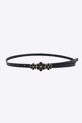 Flower Decor Skinny PU Belt - Trendsi