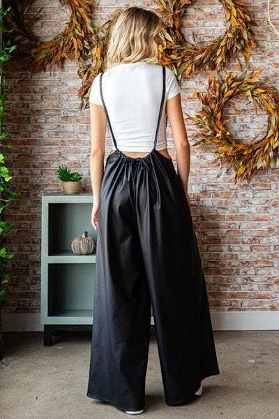 First Love Drawstring Back Spaghetti Strap Wide Leg Overall - Trendsi - Flyclothing LLC