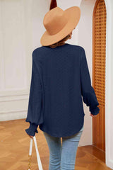 Notched Neck Flounce Sleeve Blouse - Trendsi