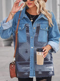 Geometric Raw Hem Button Up Denim Jacket - Trendsi