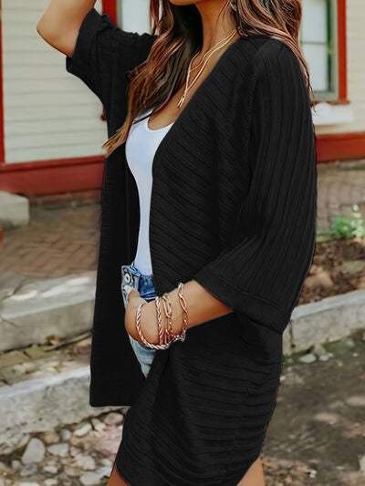 Striped Open Front Knit Cardigan - Trendsi - Flyclothing LLC
