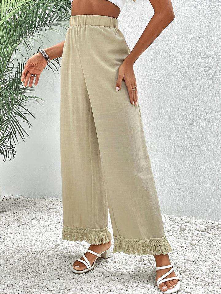 Fringe Detail Wide Leg Pants - Trendsi - Flyclothing LLC