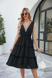 Contrast V-Neck Sleeveless Tiered Dress - Trendsi - Flyclothing LLC
