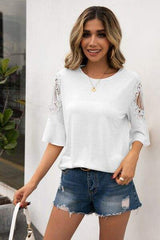 Ruffled Cutout Round Neck Half Sleeve T-Shirt - Trendsi - Flyclothing LLC
