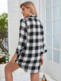 Plaid Lapel Collar Shirt Dress - Trendsi