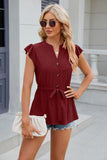 Eyelet Notched Cap Sleeve Blouse - Trendsi
