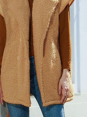 Fuzzy Collared Neck Button Up Vest Coat - Trendsi