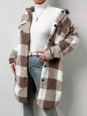 Plaid Collared Neck Button Down Coat - Trendsi