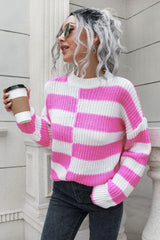 Color Block Dropped Shoulder Sweater - Trendsi
