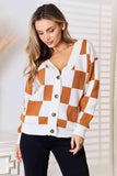 Double Take Button-Up V-Neck Dropped Shoulder Cardigan - Trendsi