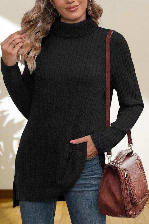 Turtleneck High Low Top - Trendsi - Flyclothing LLC