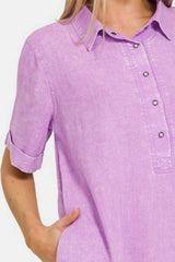 Zenana Washed Linen Raw Hem Dress with Pockets - Trendsi - Flyclothing LLC