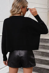 Round Neck Dropped Shoulder Pullover Sweater - Trendsi - Flyclothing LLC