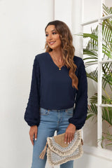 Swiss Dot Balloon Sleeve Blouse - Trendsi - Flyclothing LLC