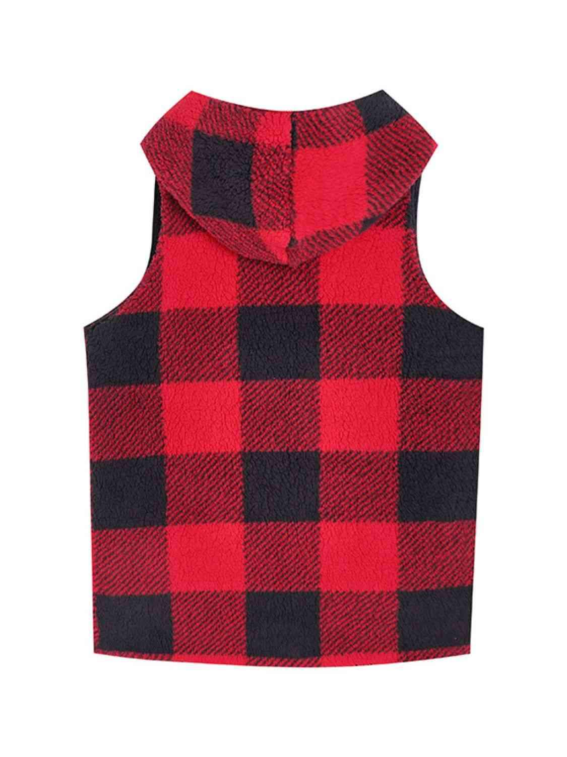 Plaid Hooded Vest - Trendsi - Flyclothing LLC
