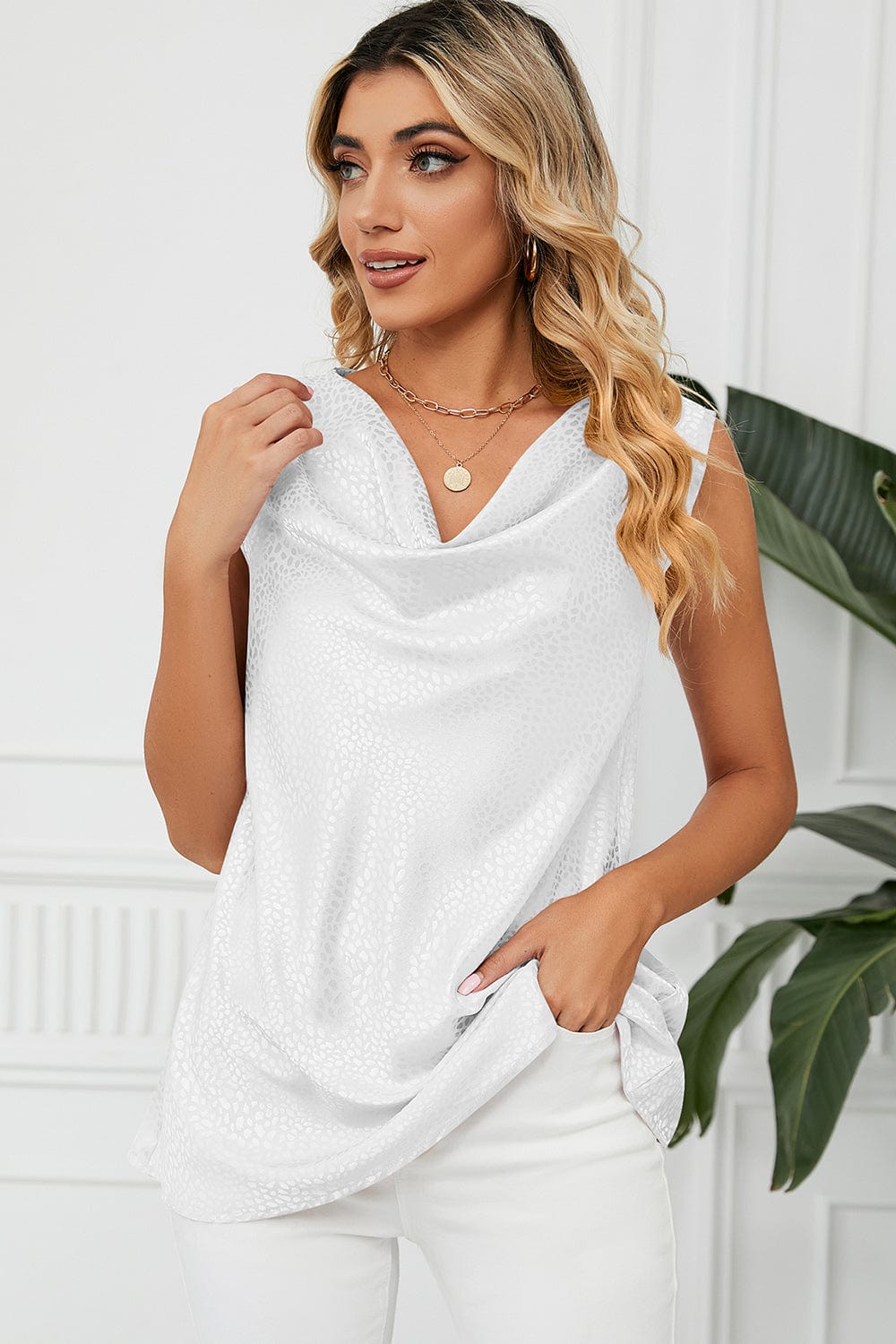 Ruched Cowl Neck Tank - Trendsi