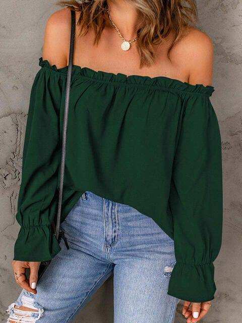 Off-Shoulder Flounce Sleeve Blouse - Trendsi - Flyclothing LLC