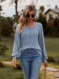 Round Neck Button-Down Long Sleeve Tee - Trendsi - Flyclothing LLC