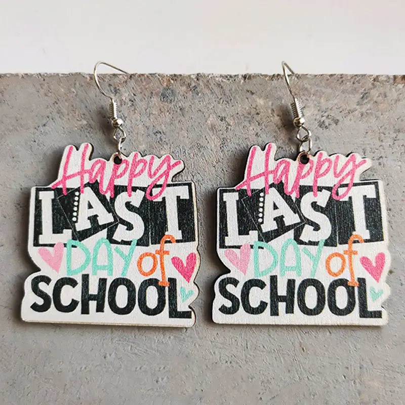 School Theme Wooden Dangle Earrings - Trendsi - Flyclothing LLC