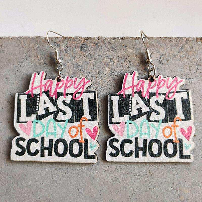 School Theme Wooden Dangle Earrings - Trendsi - Flyclothing LLC