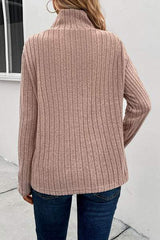 Ribbed Turtleneck Long Sleeve Sweater - Trendsi - Flyclothing LLC