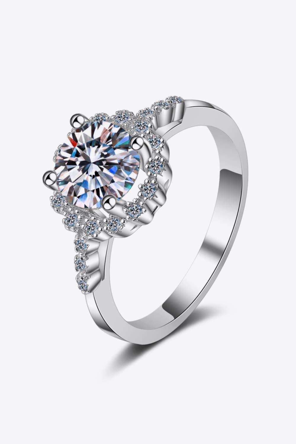 1 Carat Moissanite Rhodium-Plated Halo Ring - Trendsi - Flyclothing LLC