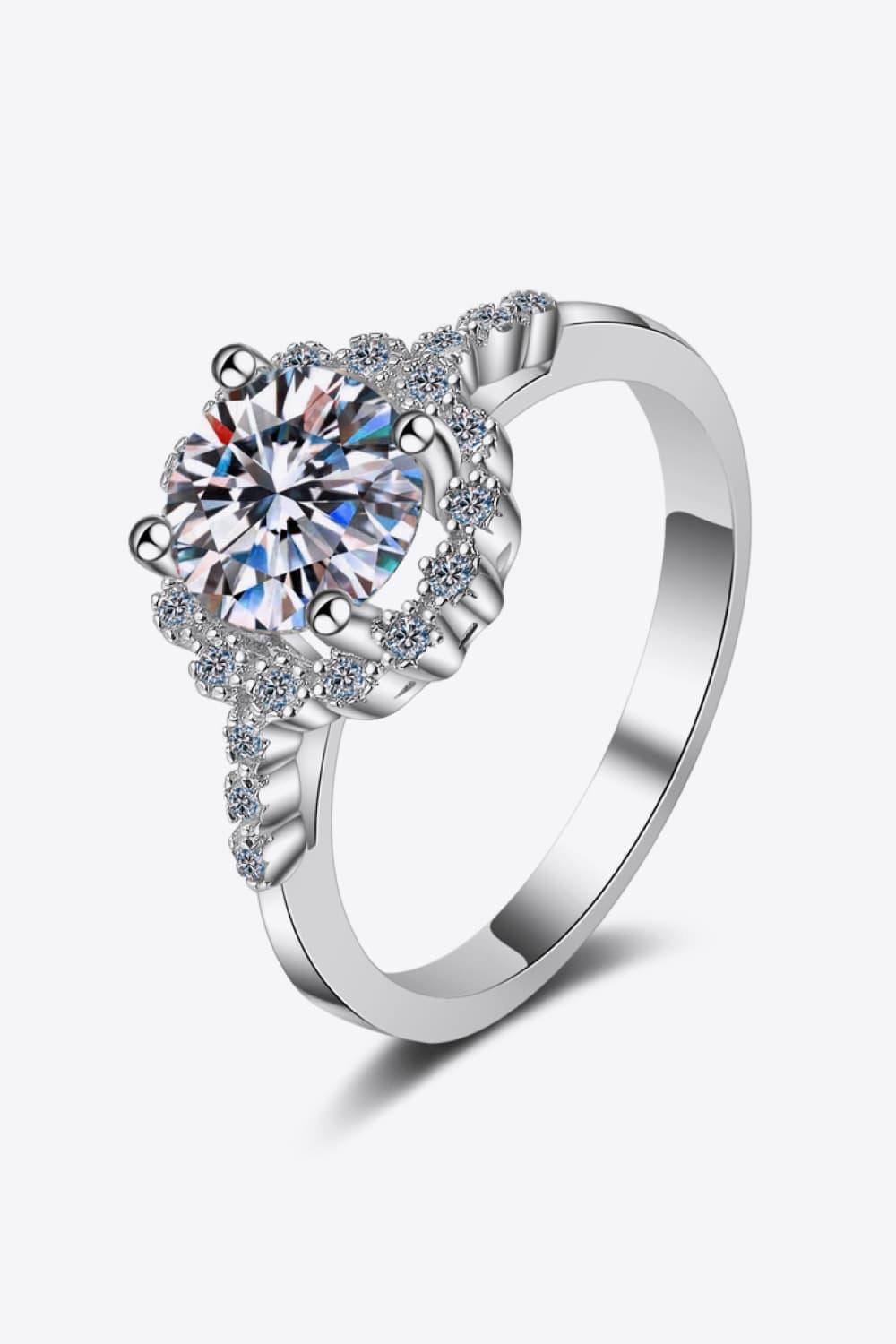 1 Carat Moissanite Rhodium-Plated Halo Ring - Trendsi