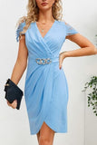 Ruched Surplice Cap Sleeve Mini Dress - Trendsi