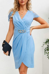 Ruched Surplice Cap Sleeve Mini Dress - Trendsi