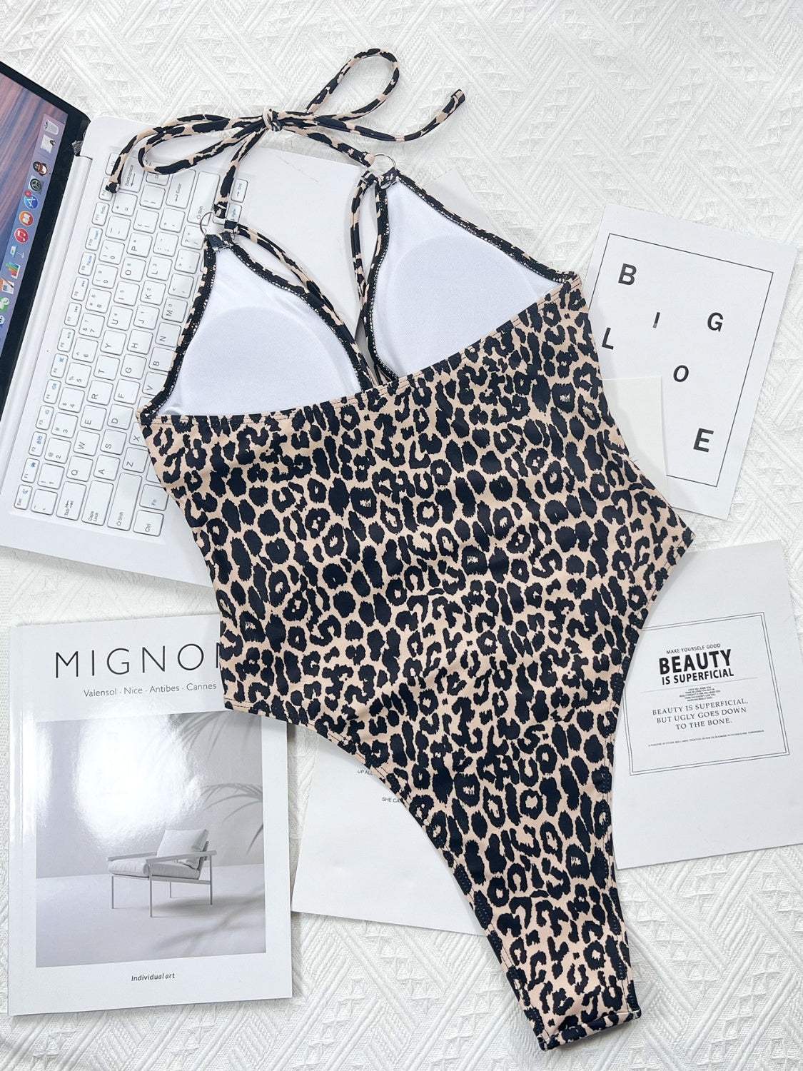 Leopard Cutout Halter Neck One-Piece Swimwear - Trendsi - Flyclothing LLC