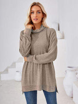 Contrast Mock Neck Long Sleeve T-Shirt - Trendsi - Flyclothing LLC