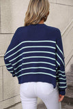Striped Dropped Shoulder Round Neck Pullover Sweater - Trendsi - Flyclothing LLC