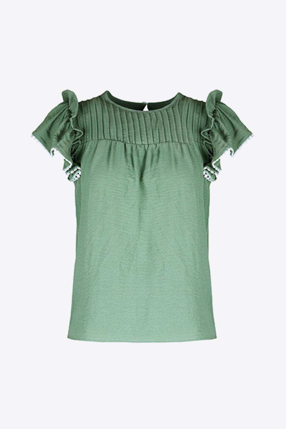 Pleated Detail Flutter Sleeve Blouse - Trendsi - Flyclothing LLC