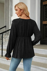 Round Neck Flounce Sleeve Blouse - Trendsi