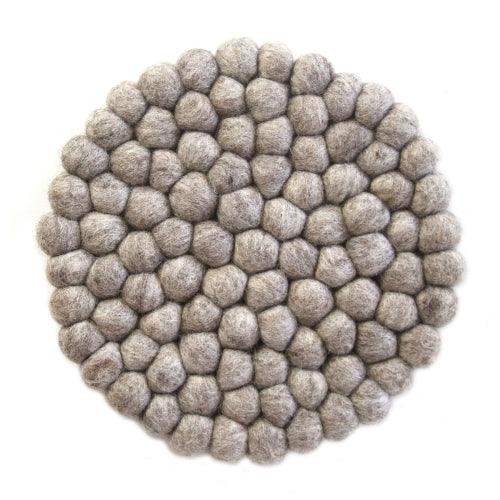 Hand Crafted Felt Ball Trivets from Nepal: Round, Light Grey - Global Groove (T) - Global Groove - Flyclothing LLC