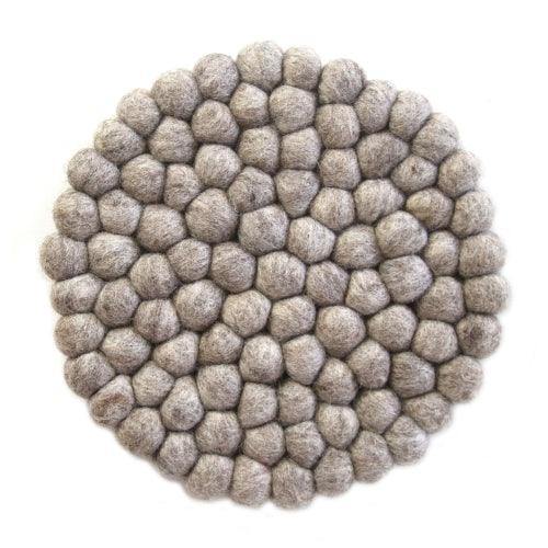 Hand Crafted Felt Ball Trivets from Nepal: Round, Light Grey - Global Groove (T) - Global Groove