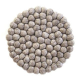 Hand Crafted Felt Ball Trivets from Nepal: Round, Light Grey - Global Groove (T) - Global Groove