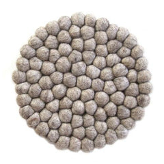 Hand Crafted Felt Ball Trivets from Nepal: Round, Light Grey - Global Groove (T) - Global Groove