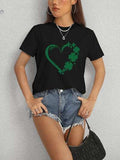 Heart Lucky Clover Round Neck Short Sleeve T-Shirt - Trendsi - Flyclothing LLC