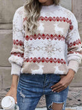 Reindeer & Snowflake Round Neck Sweater - Trendsi