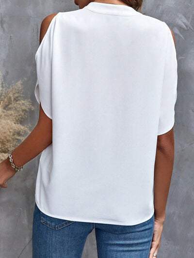 Notched Cold Shoulder Blouse - Trendsi - Flyclothing LLC
