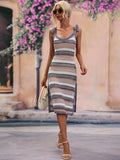 Striped Tie Shoulder Split Cover Up Dress - Trendsi - Flyclothing LLC